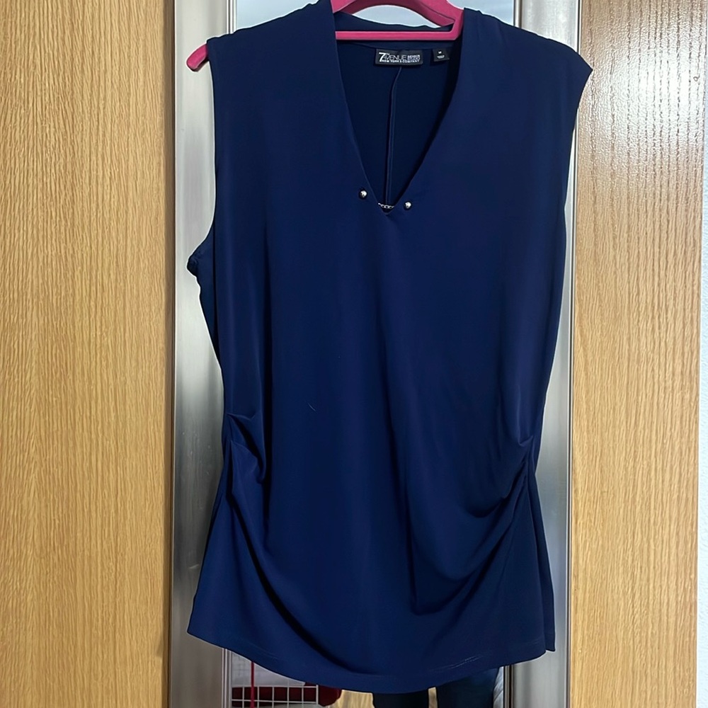 7th Avenue Design Studio New York & Company navy blue sleeveless ruched blouse
